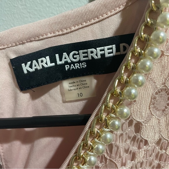 Karl Lagerfeld Paris Blush Pink sleeveless lace dress 10 pearl collar DEFECT - Picture 4 of 12